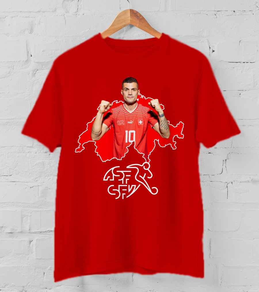 Granit Xhaka Switzerland Number 10 Footballer Red Swiss Map T-Shirt