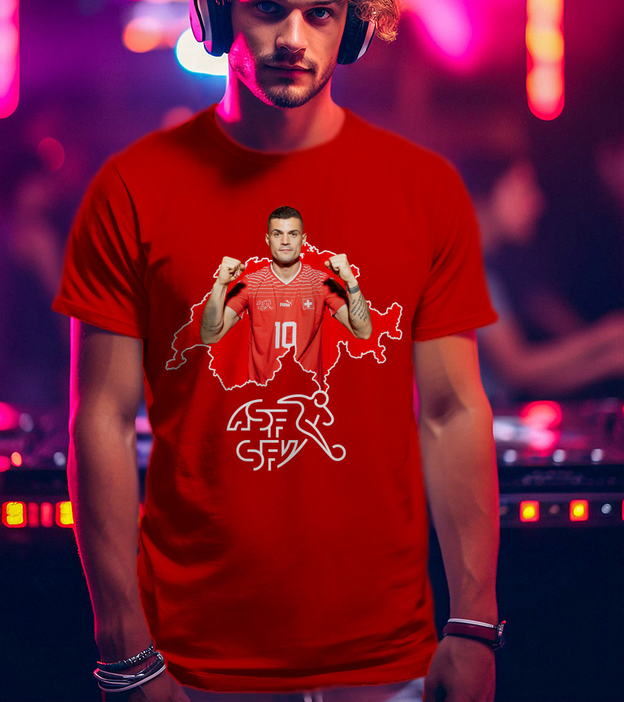 Granit Xhaka Switzerland Number 10 Footballer Red Swiss Map T-Shirt