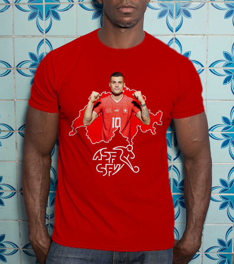Granit Xhaka Switzerland Number 10 Footballer Red Swiss Map T-Shirt