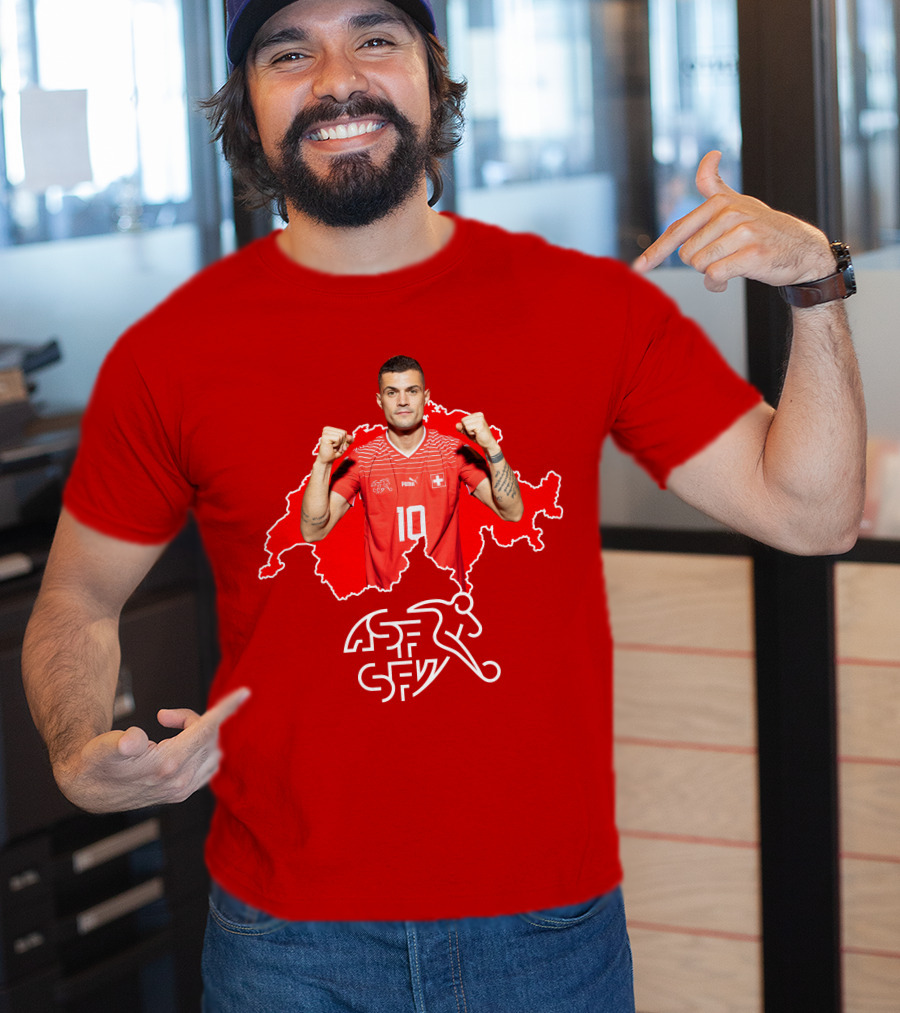 Granit Xhaka Switzerland Number 10 Footballer Red Swiss Map T-Shirt