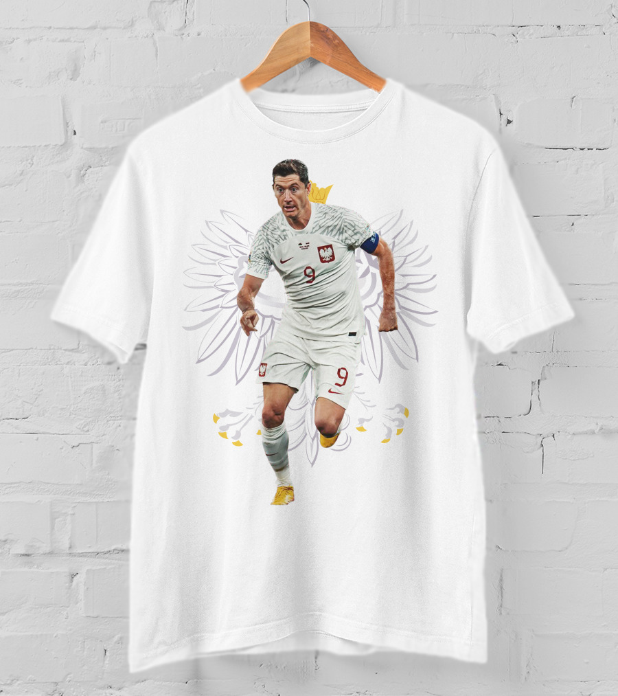 Lewandowski Poland Number 9 Soccer Eagle Emblem T-Shirt