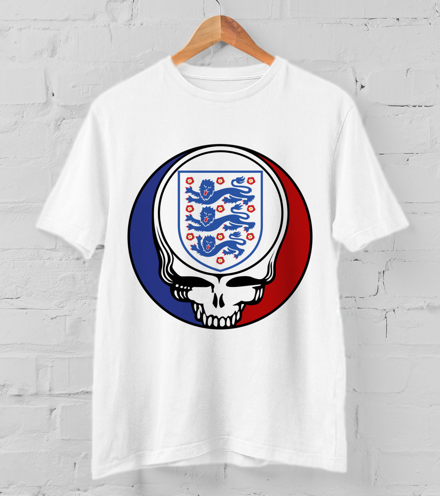 England National Football Team Three Lions Grateful Dead Skull Emblem T-Shirt