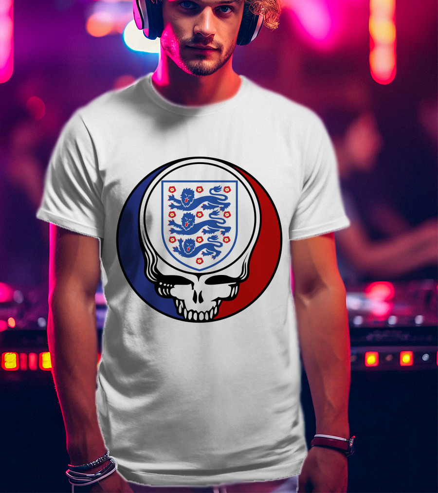 England National Football Team Three Lions Grateful Dead Skull Emblem T-Shirt