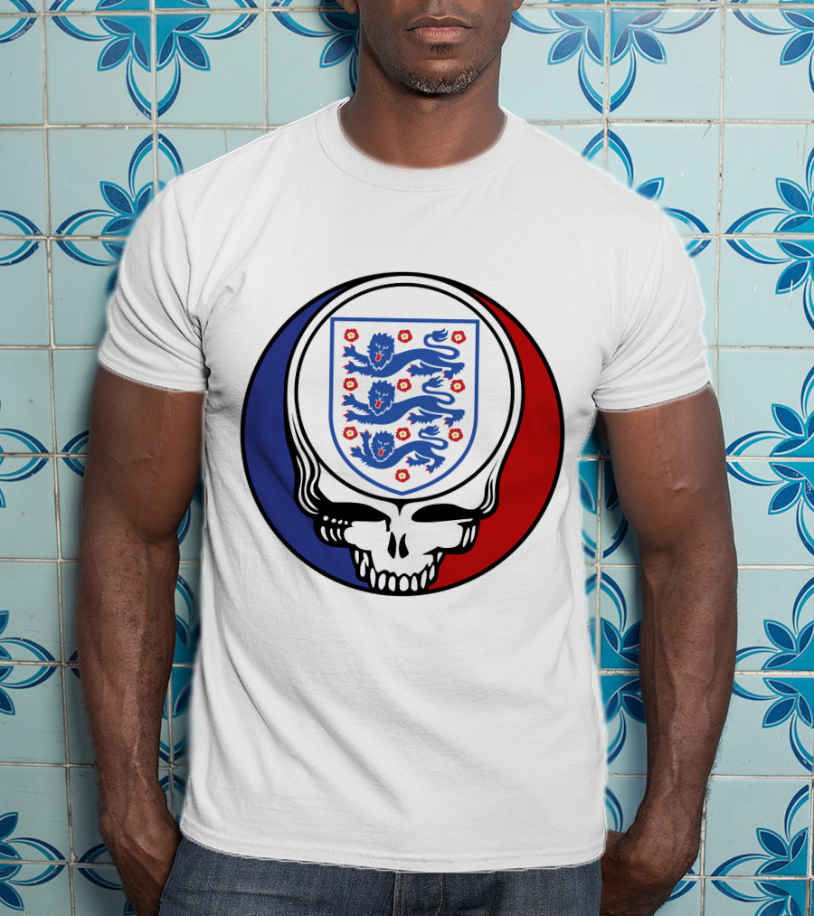 England National Football Team Three Lions Grateful Dead Skull Emblem T-Shirt