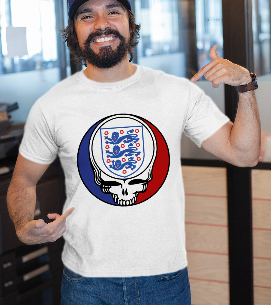 England National Football Team Three Lions Grateful Dead Skull Emblem T-Shirt