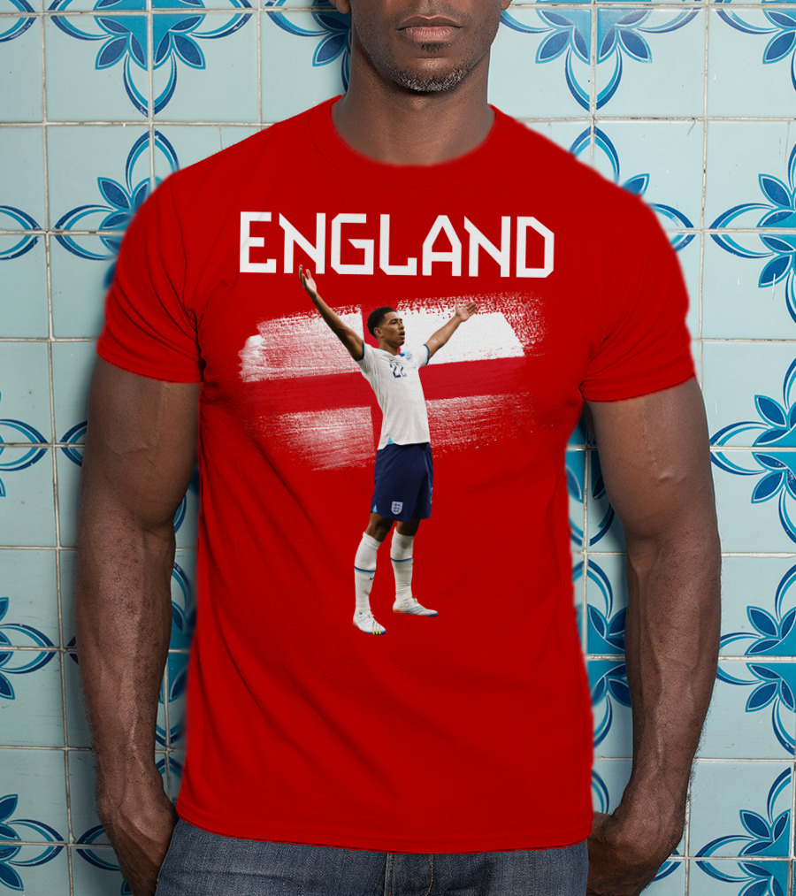 Jude Bellingham England Football Celebration With Red Cross T-Shirt