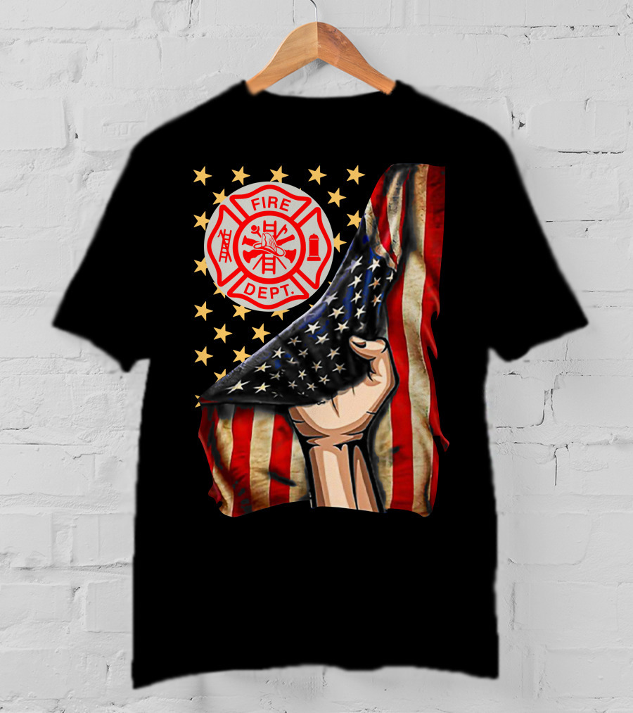 Fire Dept American Firefighter Flag Stars T-Shirt