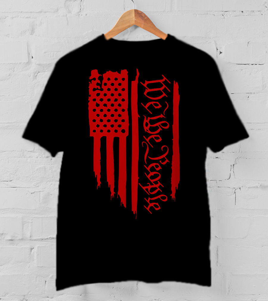 We The People Distressed Red American Flag Gothic T-Shirt