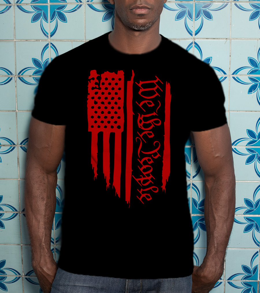 We The People Distressed Red American Flag Gothic T-Shirt