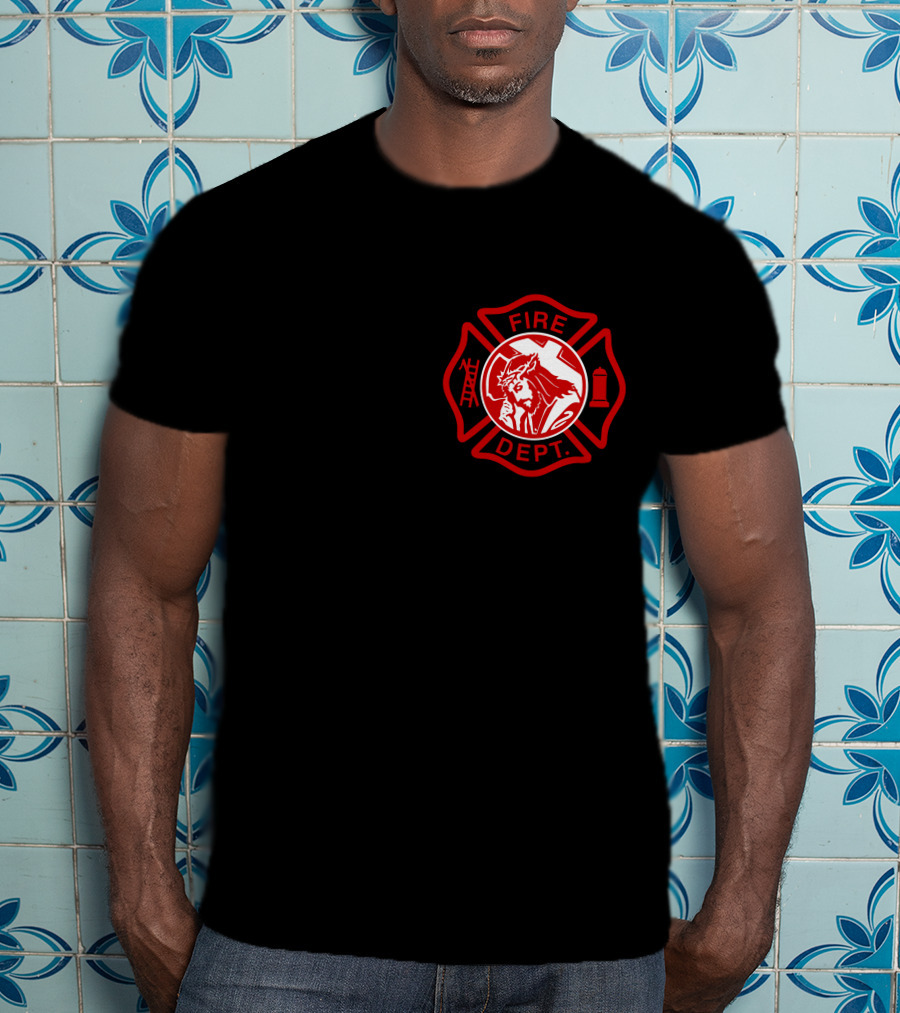 Cross Fire Dept Maltese Cross Badge With Firefighter Text Elements T-Shirt