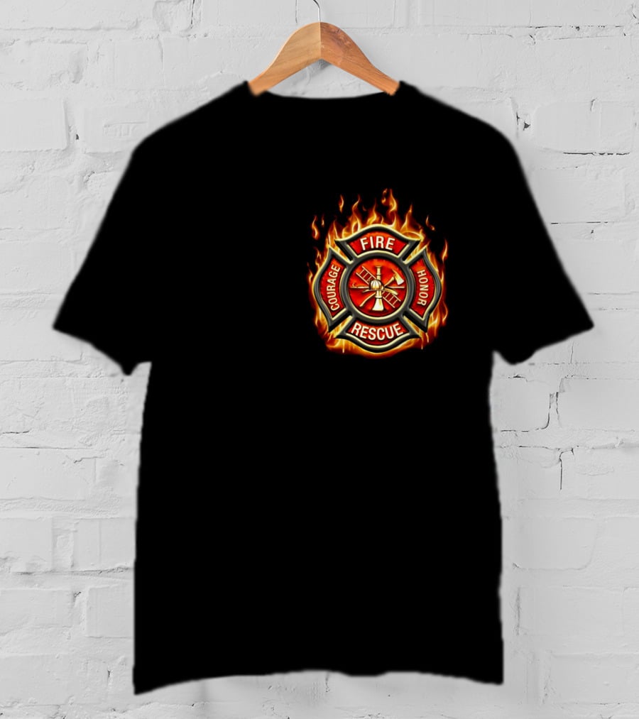 Firefighter American Made Courage Honor Fire Rescue Flame Emblem T-Shirt