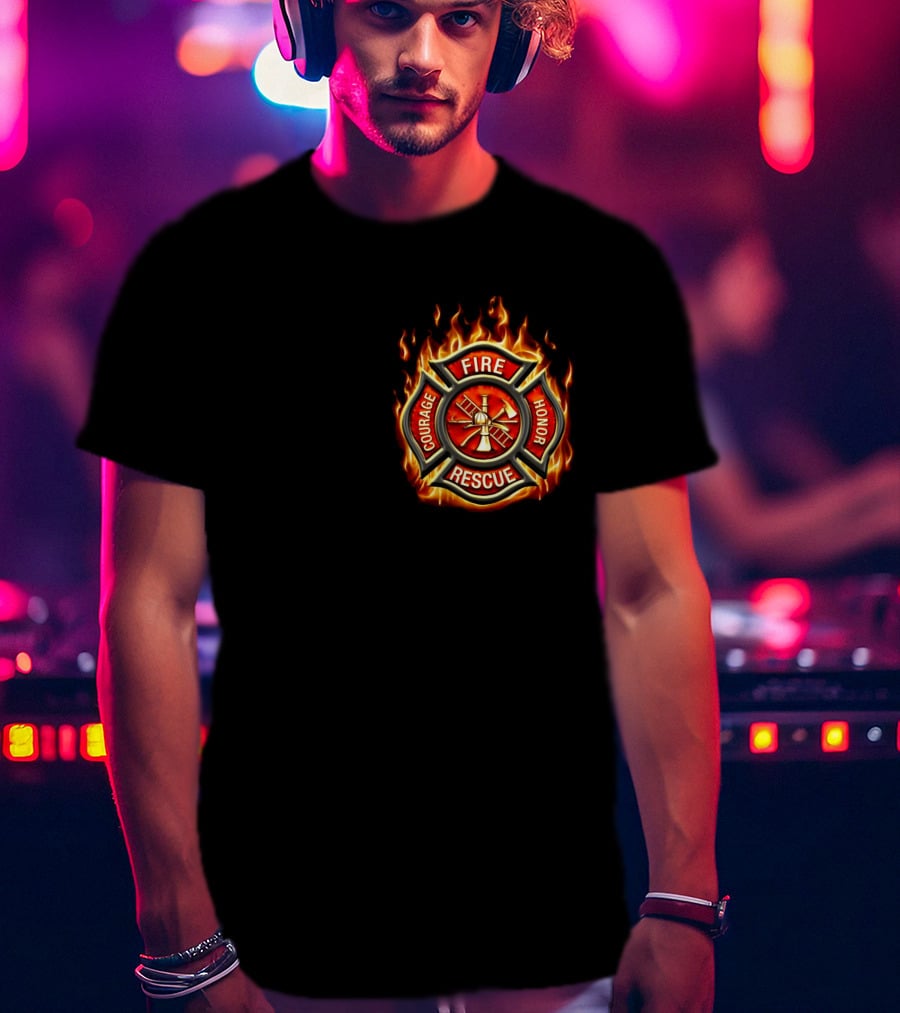 Firefighter American Made Courage Honor Fire Rescue Flame Emblem T-Shirt