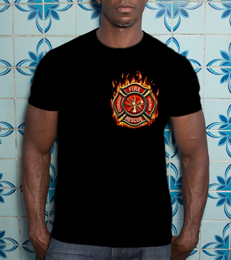 Firefighter American Made Courage Honor Fire Rescue Flame Emblem T-Shirt