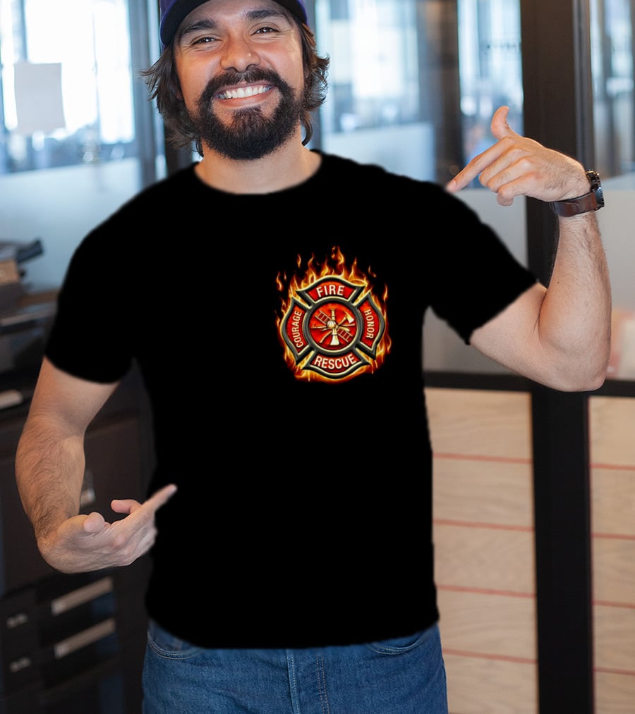 Firefighter American Made Courage Honor Fire Rescue Flame Emblem T-Shirt