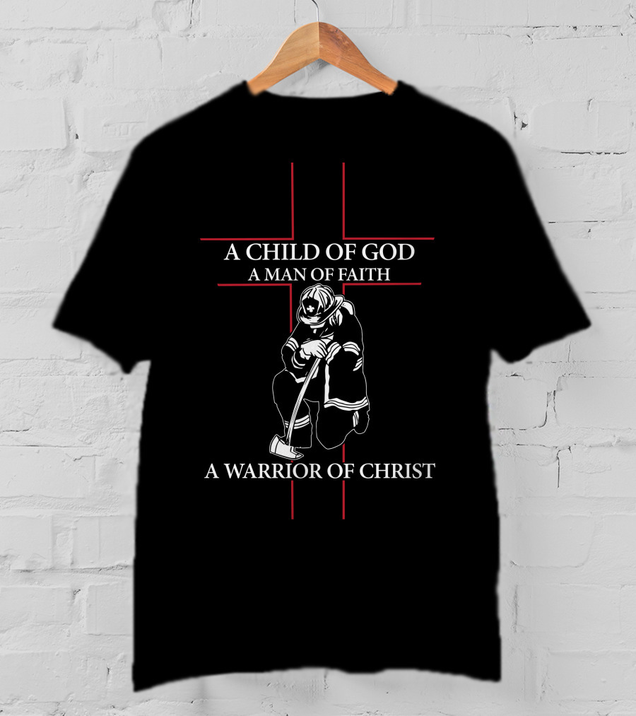 Warrior Of Christ Cross Symbol In Red Lines T-Shirt