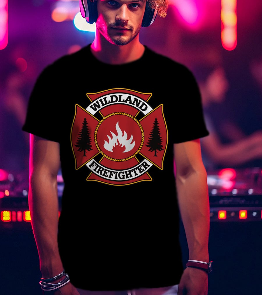 Wildland Firefighter Emblem With Flames And Trees T-Shirt