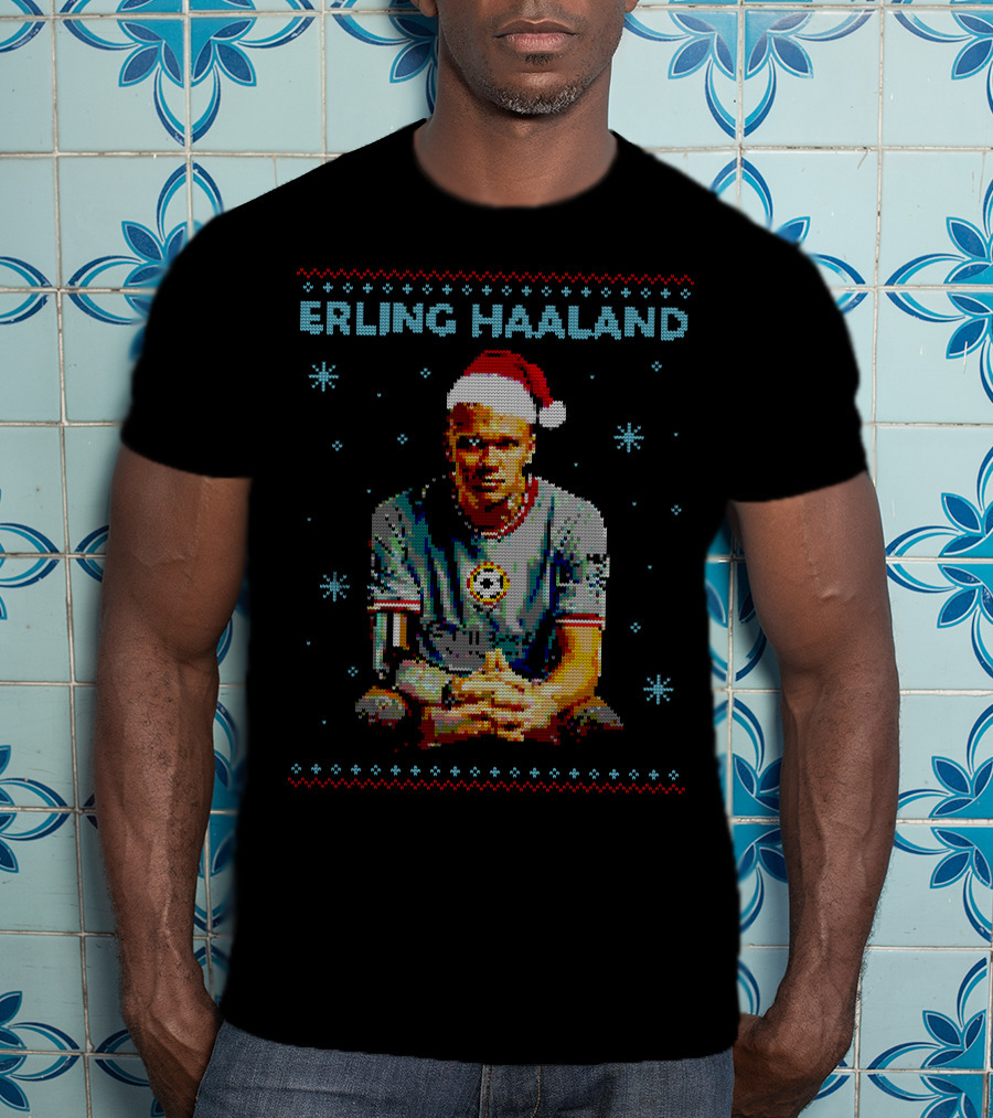 ERLING HAALAND Christmas Pixel Art With Santa Hat T-Shirt