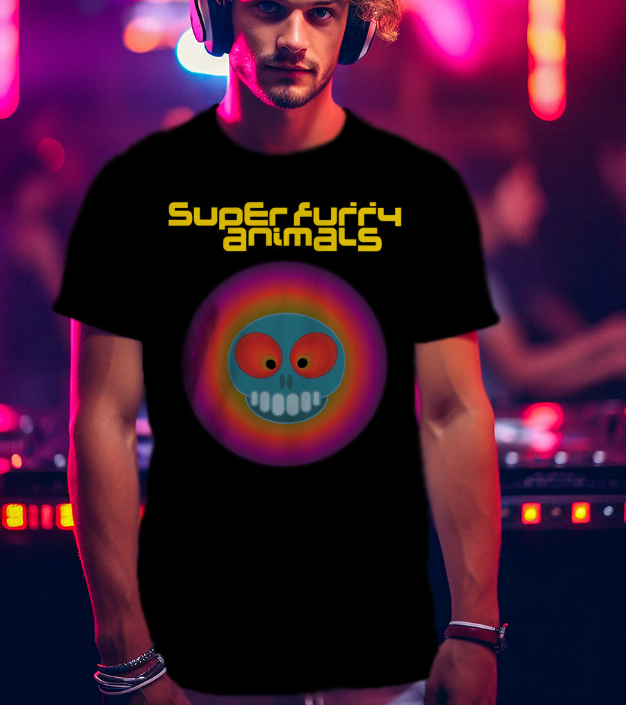 Super Furry Animals Rings Around The World Album Icon With Psychedelic Skull T-Shirt
