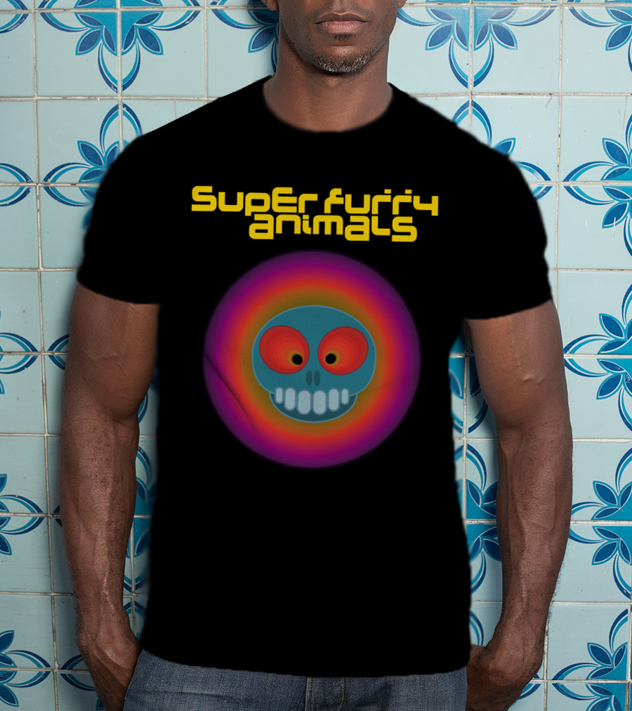 Super Furry Animals Rings Around The World Album Icon With Psychedelic Skull T-Shirt