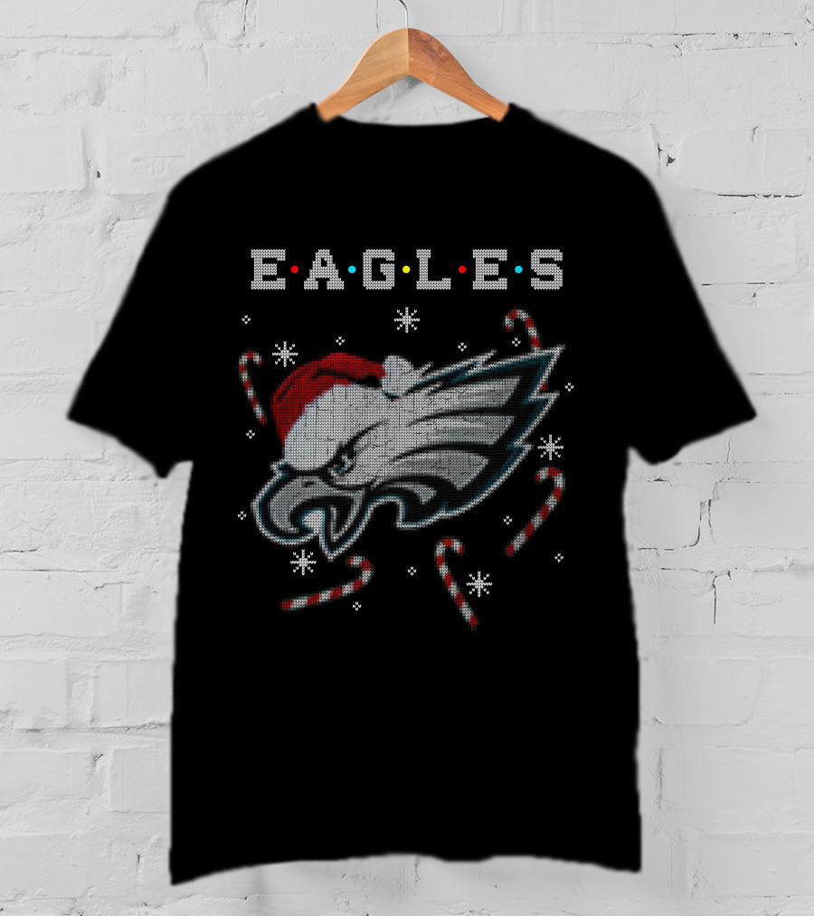 Eagles Candy Cane Santa Hat Christmas T-Shirt