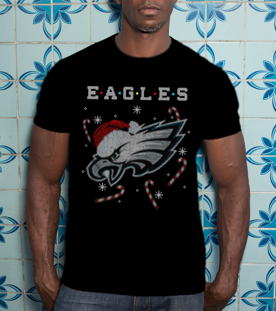 Eagles Candy Cane Santa Hat Christmas T-Shirt