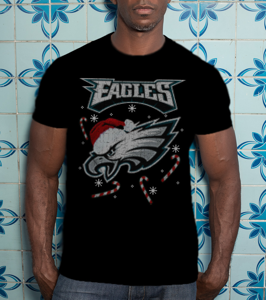 Eagles Holiday Santa Hat Candy Canes T-Shirt
