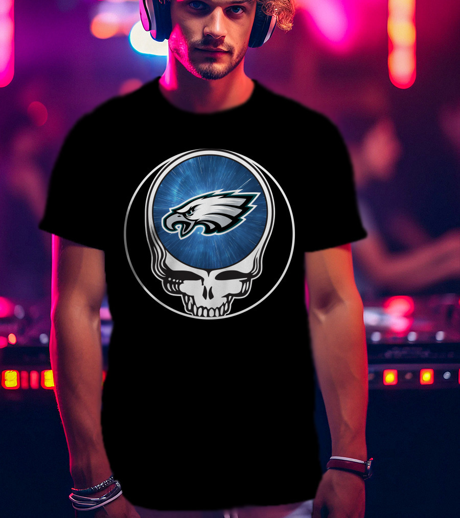 Philadelphia Eagles Grateful Dead Skull Logo Fusion T-Shirt