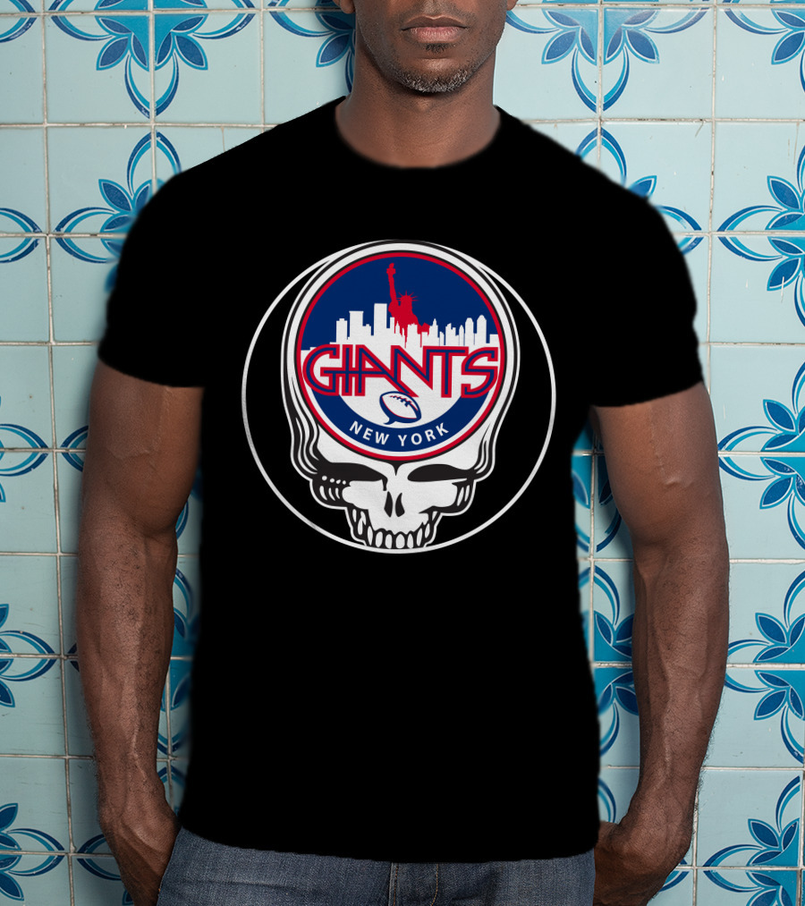 New York Giants GD Skull Logo Statue Of Liberty Skyline Football T-Shirt