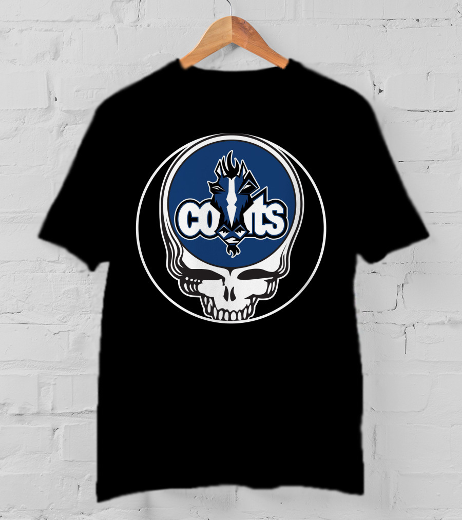 Indianapolis Colts Skull Logo Blue Lightning Head T-Shirt
