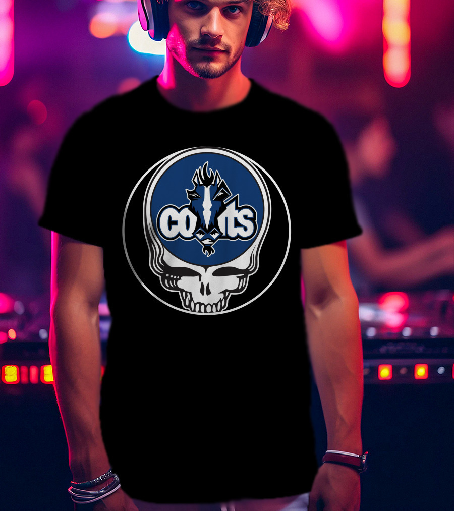 Indianapolis Colts Skull Logo Blue Lightning Head T-Shirt