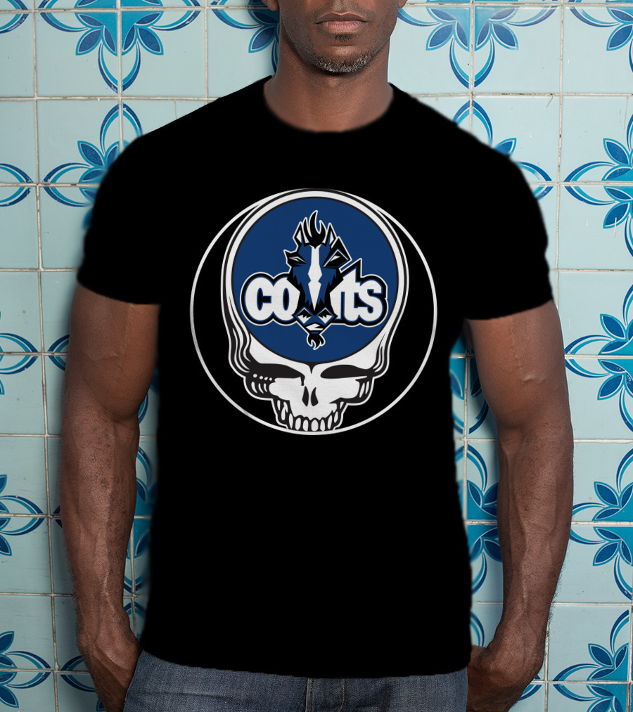 Indianapolis Colts Skull Logo Blue Lightning Head T-Shirt