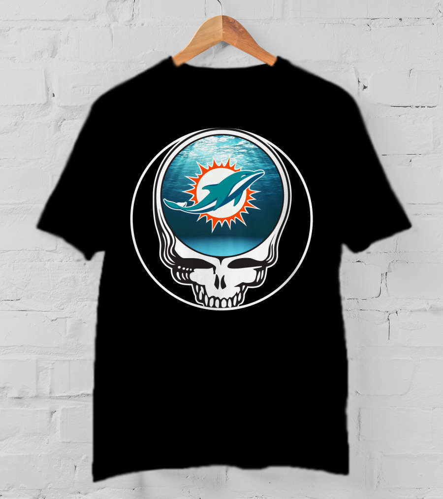 Miami Dolphins Logo Grateful Dead Skull T-Shirt