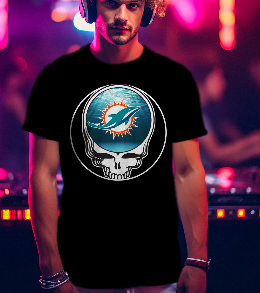 Miami Dolphins Logo Grateful Dead Skull T-Shirt