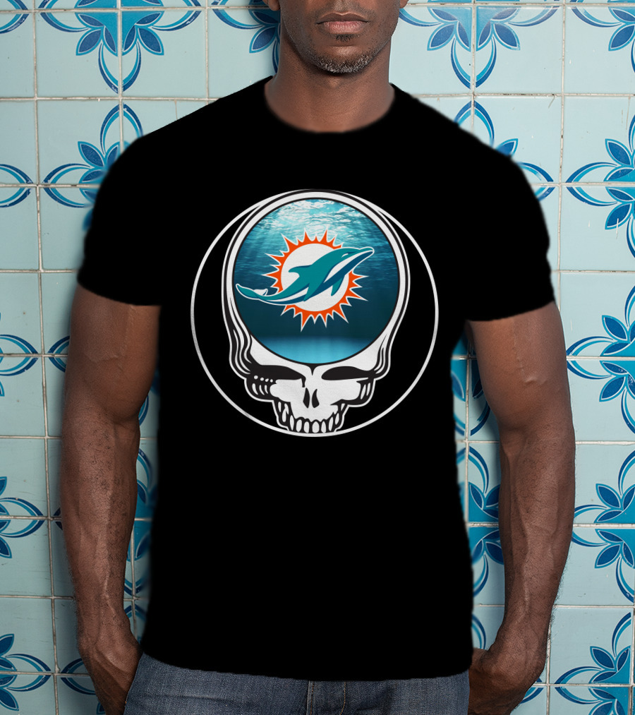 Miami Dolphins Logo Grateful Dead Skull T-Shirt