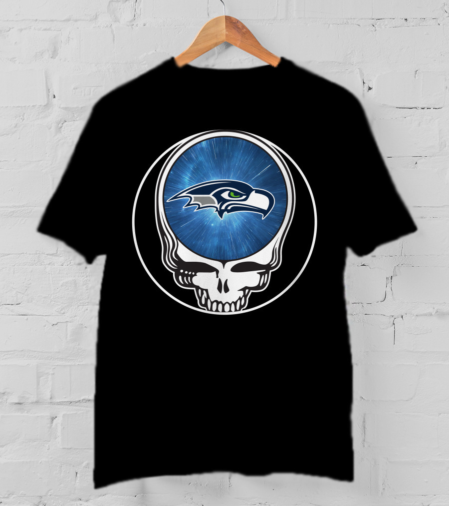 Seattle Seahawks Grateful Dead Styled Skull Emblem T-Shirt