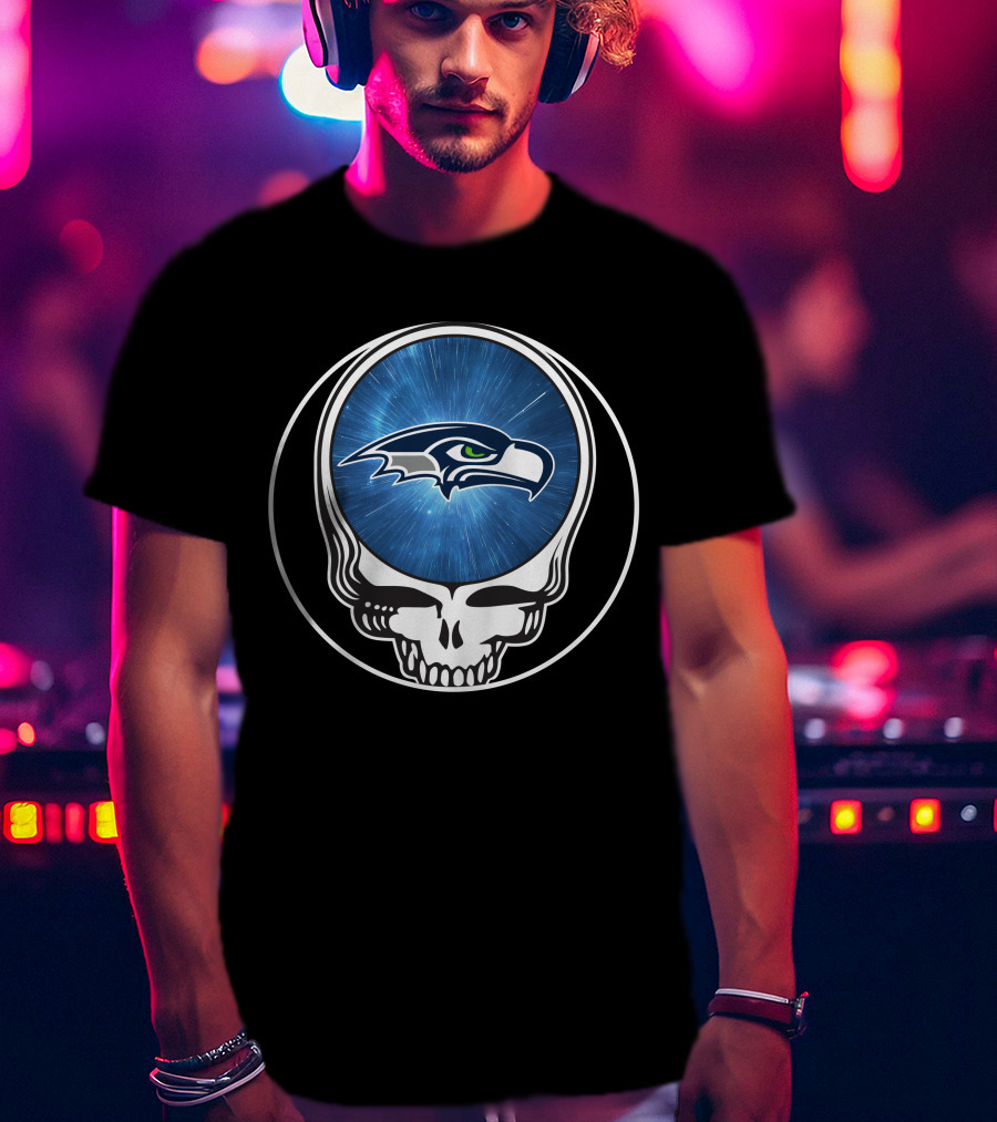 Seattle Seahawks Grateful Dead Styled Skull Emblem T-Shirt