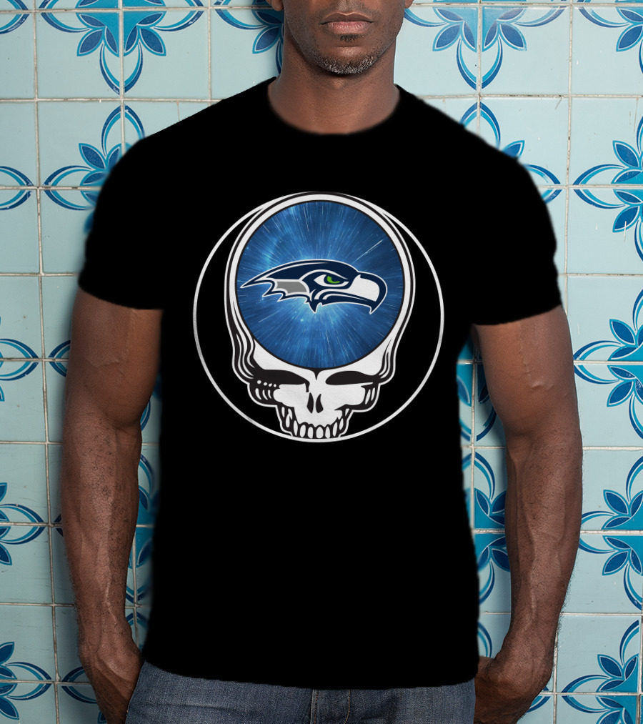 Seattle Seahawks Grateful Dead Styled Skull Emblem T-Shirt