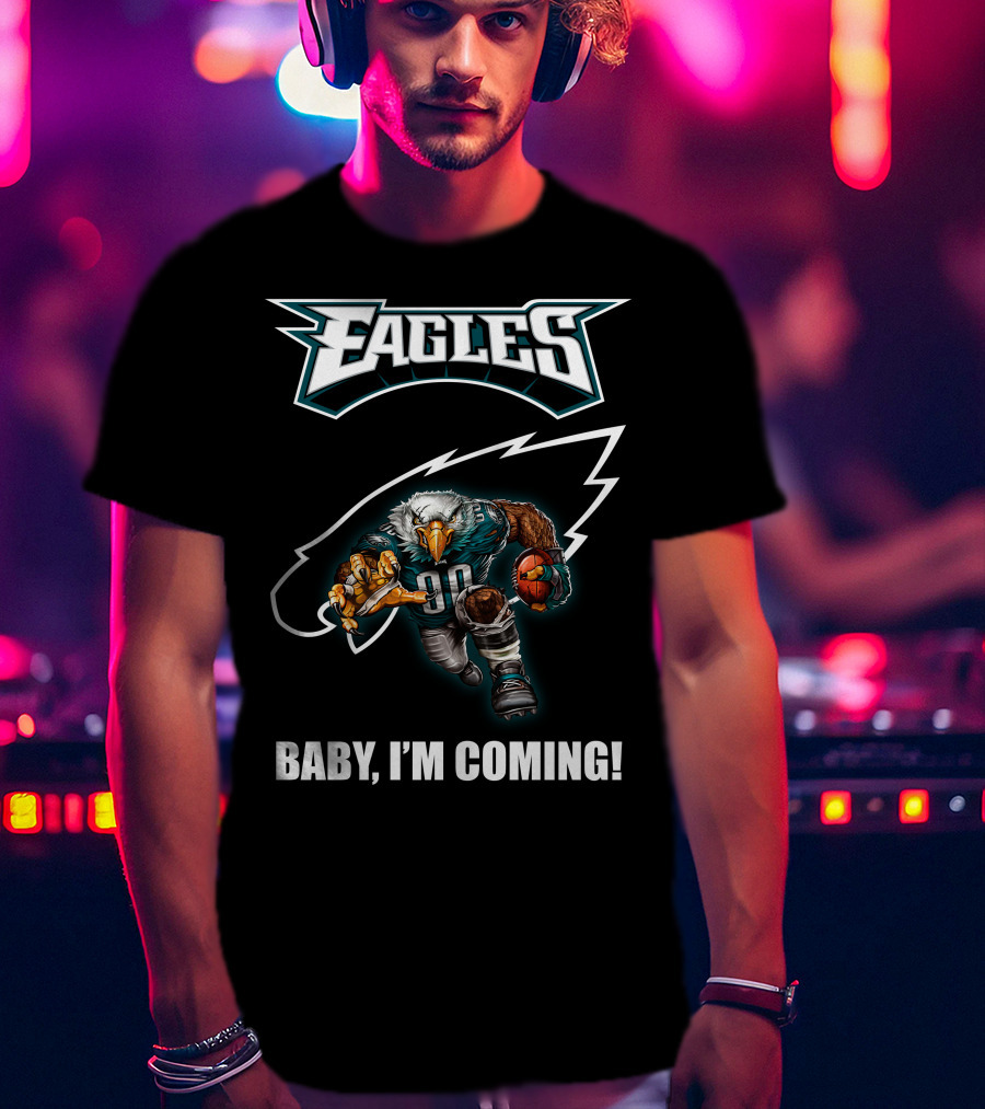 Eagles Football Eagle Mascot Charging Forward With Ball T-Shirt