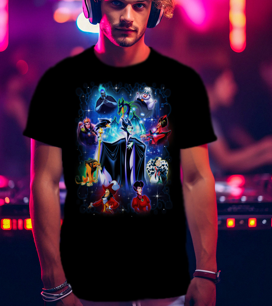Disney Villains Maleficent Hades Ursula Scar Jafar Evil Queen Captain Hook Queen Of Hearts Cruella De Vil T-Shirt