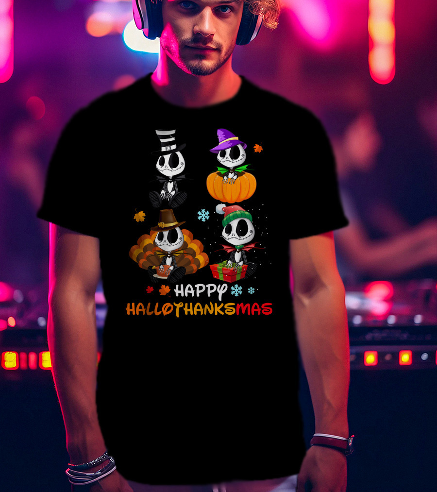 Happy Hallothanksmas Jack Skellington Pumpkin Turkey Present T-Shirt