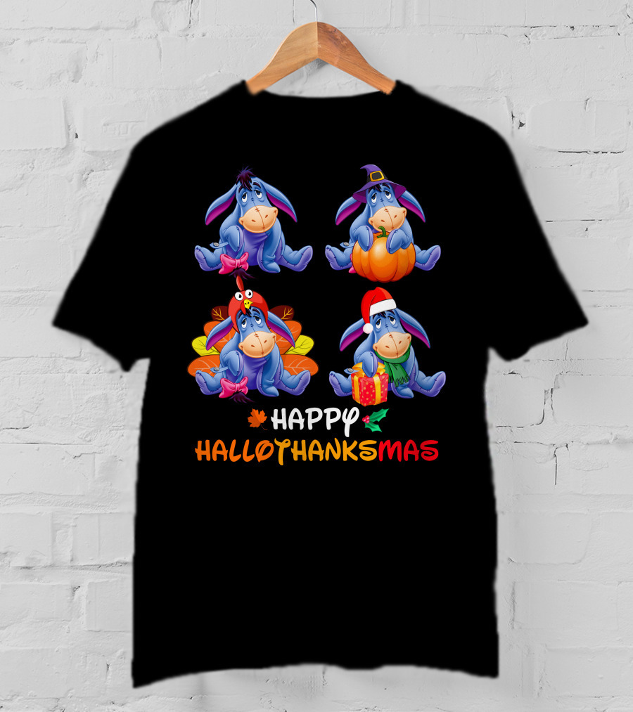 Happy Hallothanksmas Eeyore Pumpkin Turkey Present T-Shirt