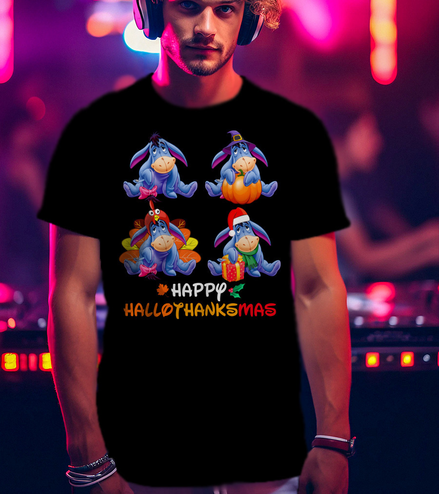 Happy Hallothanksmas Eeyore Pumpkin Turkey Present T-Shirt