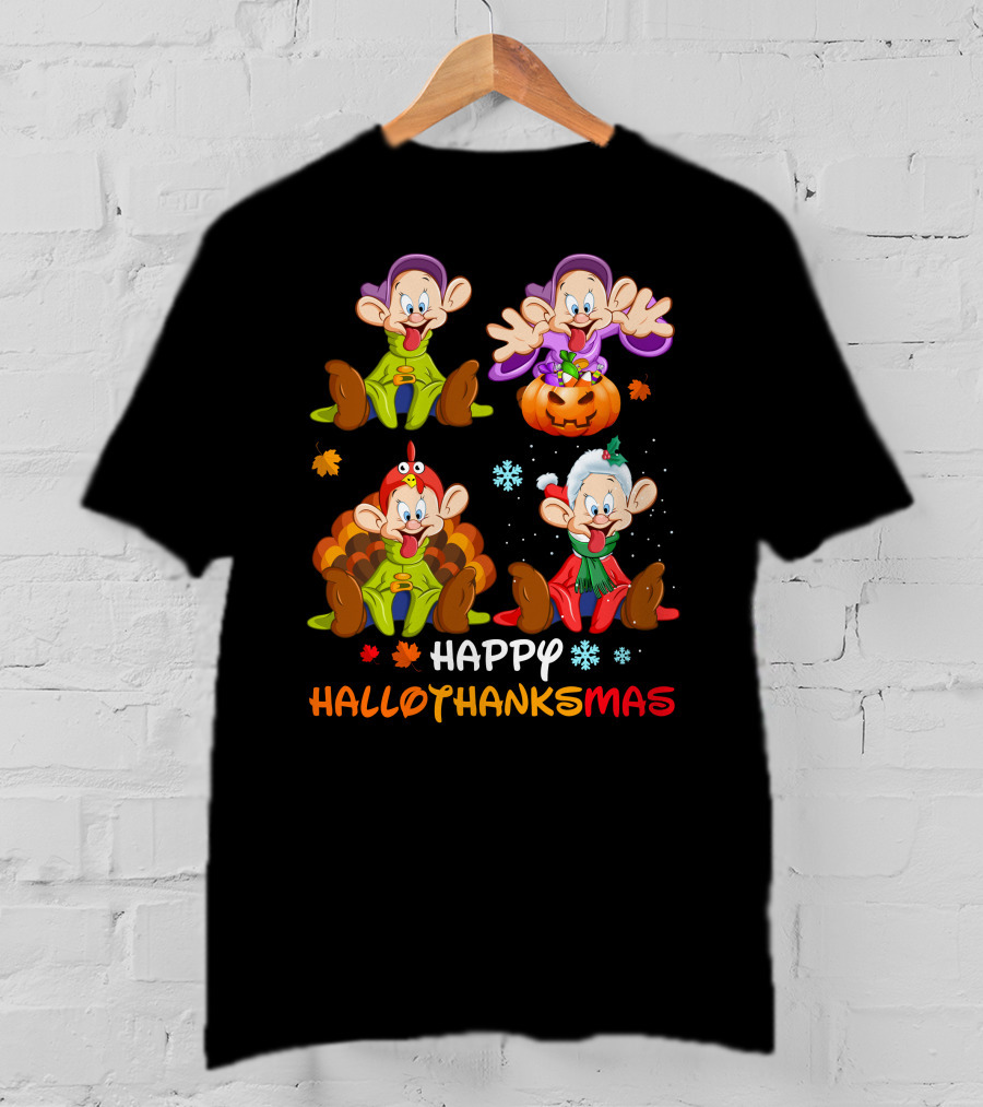 HAPPY HALLOTHANKSMAS Dopey Halloween Thanksgiving Christmas T-Shirt