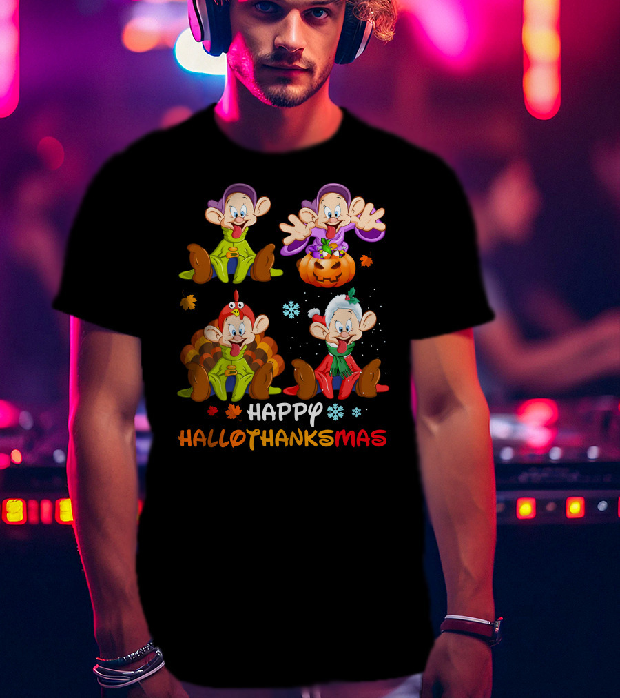 HAPPY HALLOTHANKSMAS Dopey Halloween Thanksgiving Christmas T-Shirt