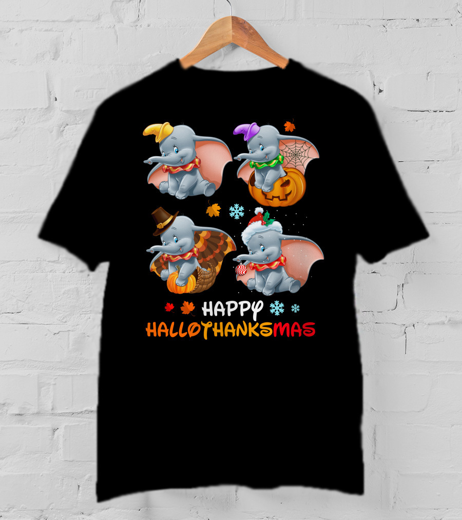 Happy HALLOTHANKSMAS Dumbo Halloween Thanksgiving Christmas T-Shirt