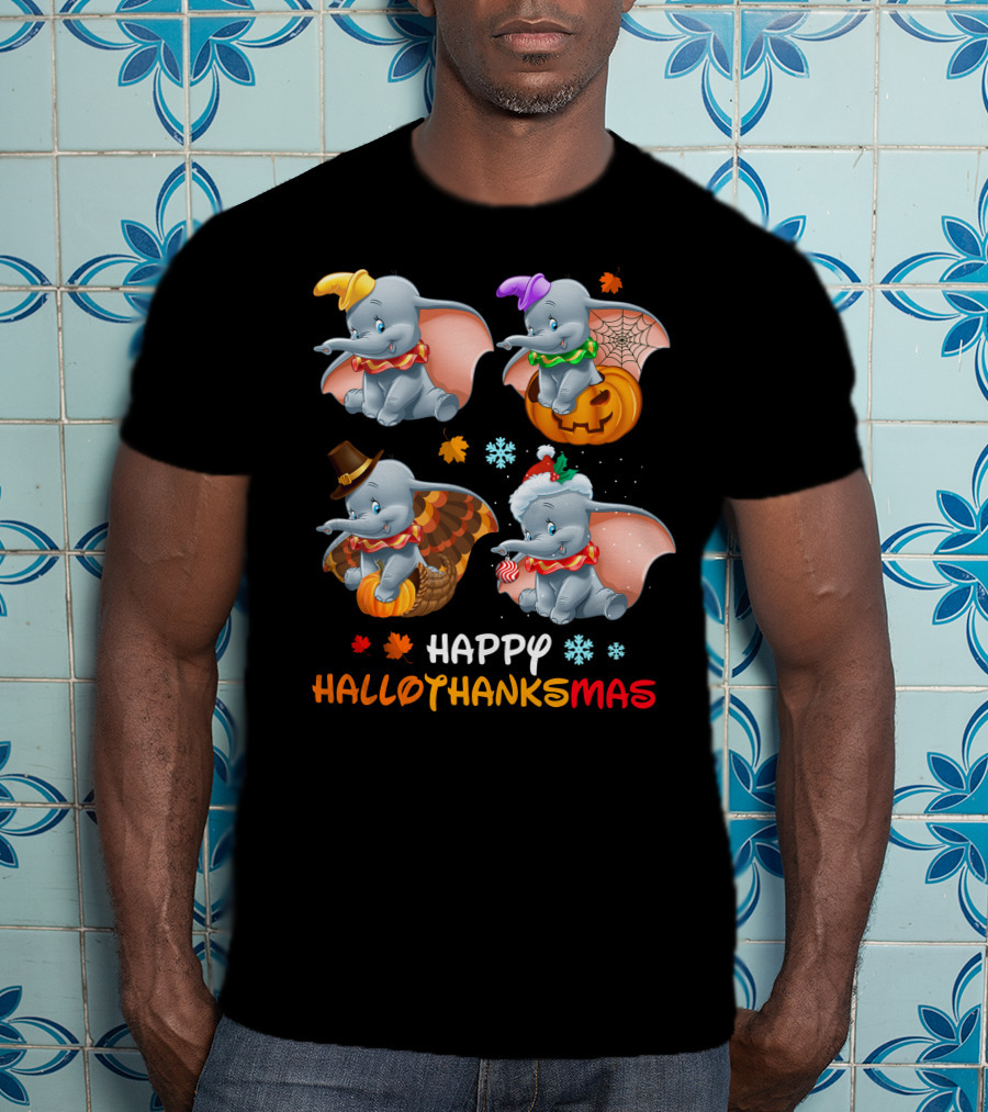 Happy HALLOTHANKSMAS Dumbo Halloween Thanksgiving Christmas T-Shirt