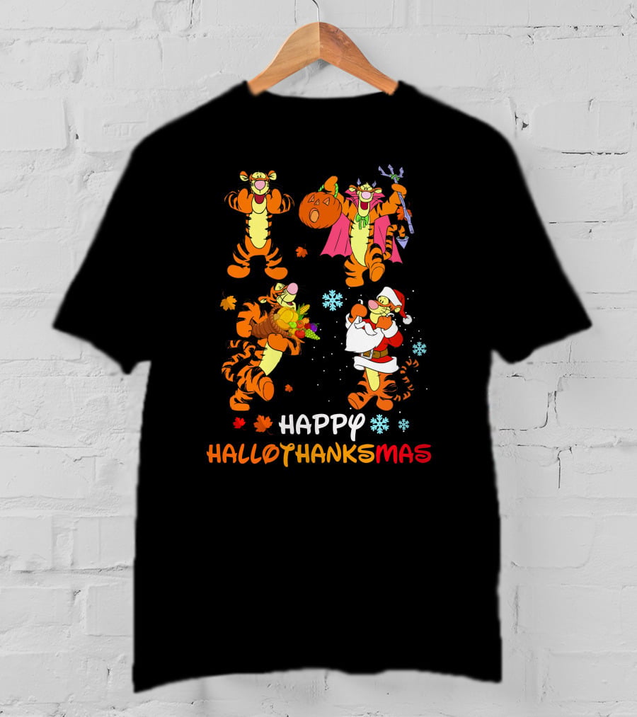 Happy HALLOTHANKSMAS Tigger Celebrating Halloween Thanksgiving Christmas T-Shirt