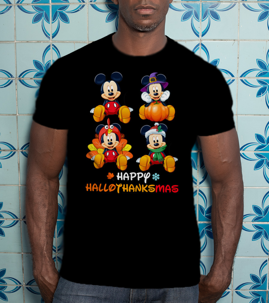 Happy HALLOTHANKSMAS Mickey Mouse Pumpkin Turkey Christmas T-Shirt