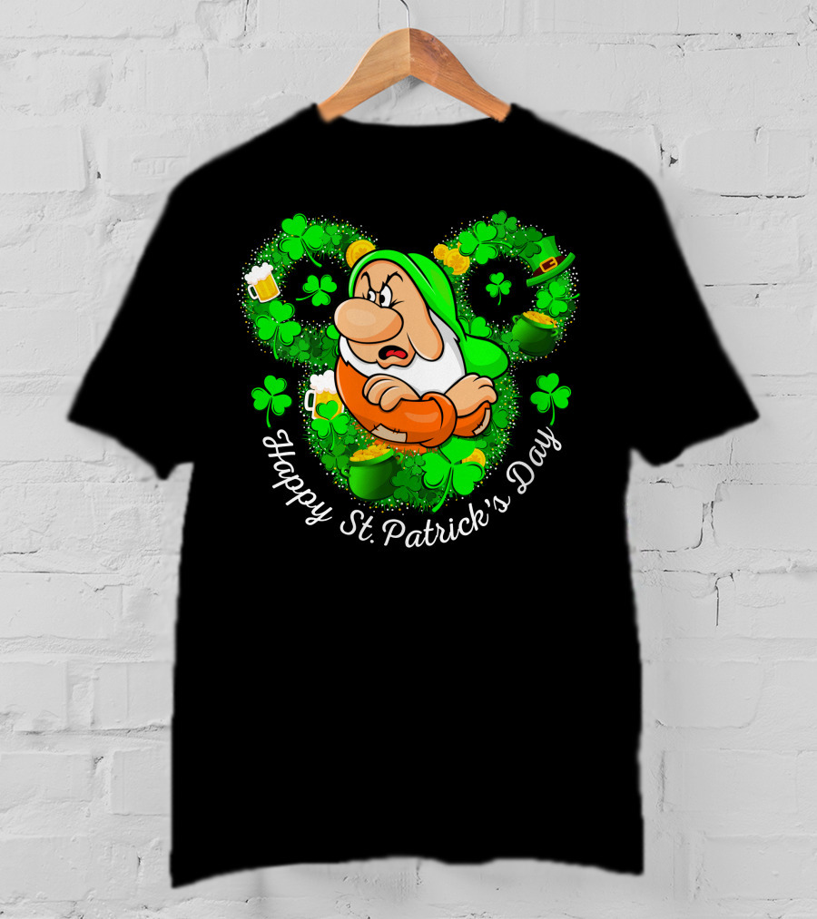Grumpy Happy St. Patrick's Day Green Shamrocks And Beer T-Shirt