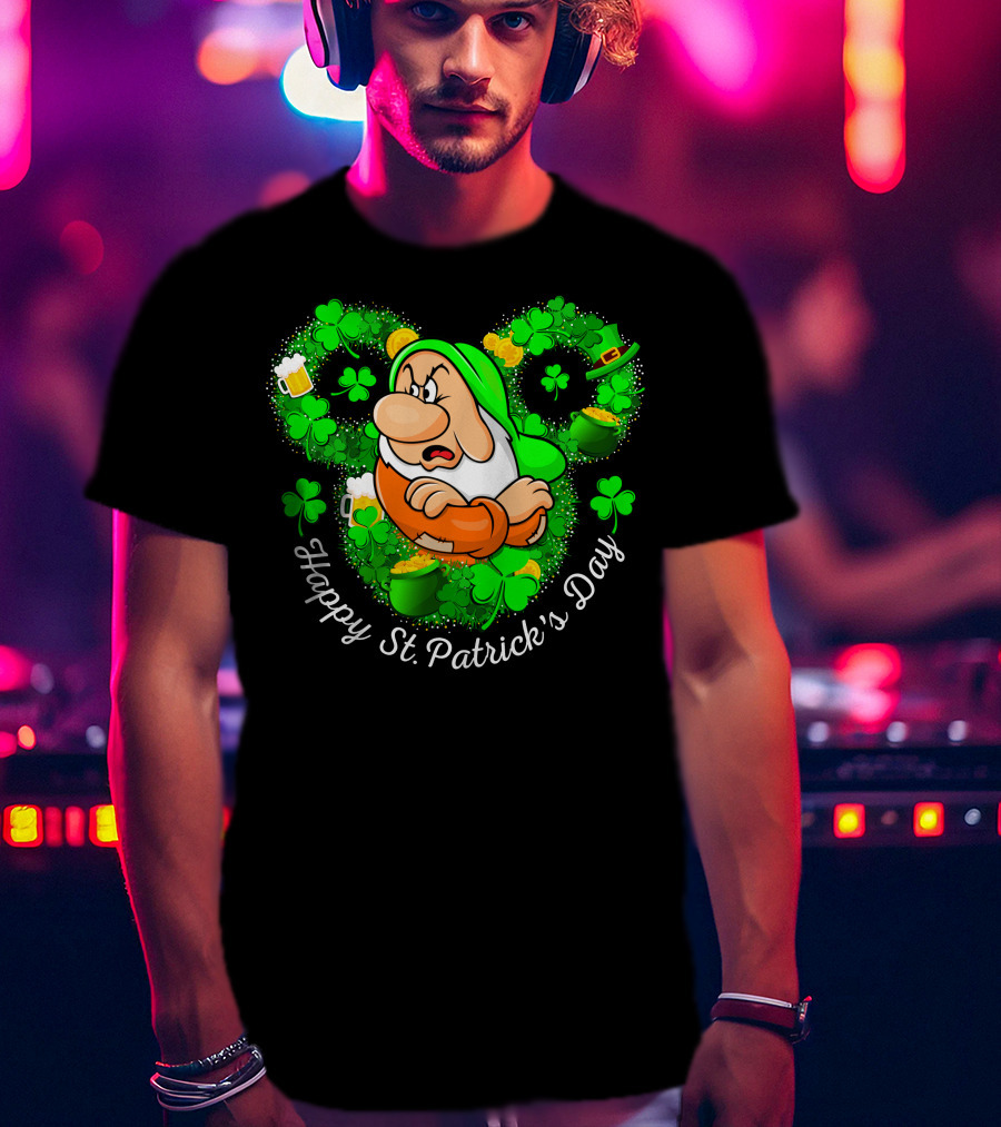 Grumpy Happy St. Patrick's Day Green Shamrocks And Beer T-Shirt